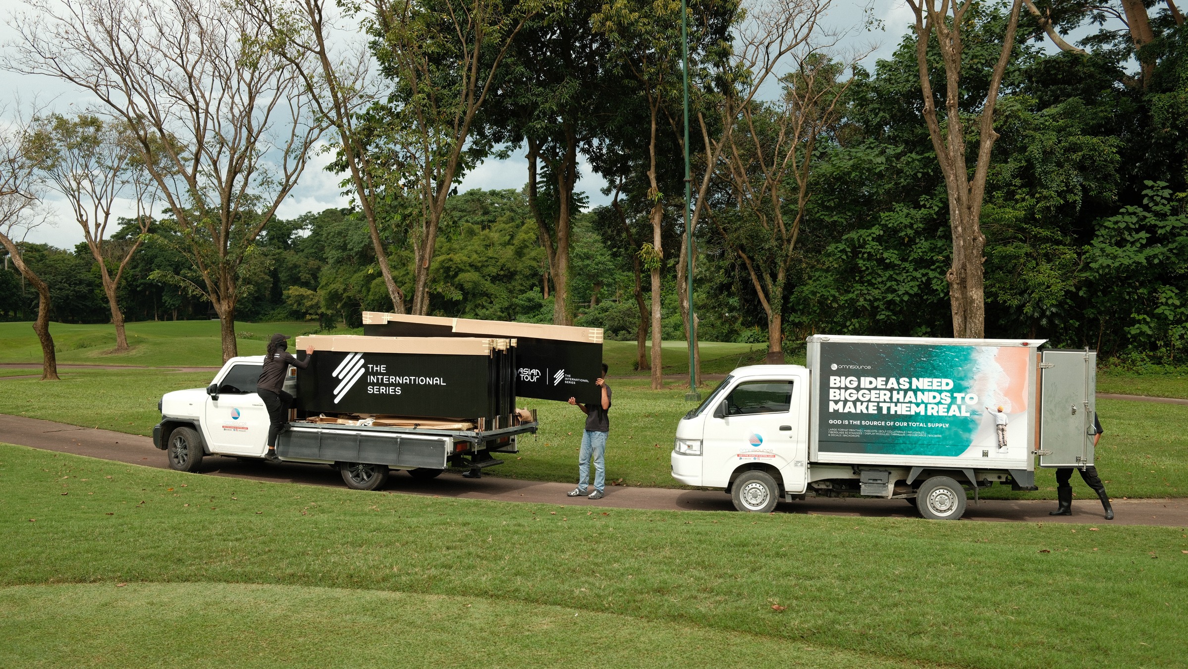 Omnisource trucks transporting event and signage assets